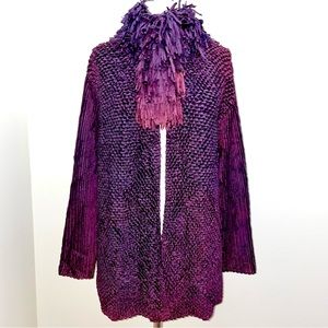 Purple Textured Open-Front Women's Sweater Cardigan